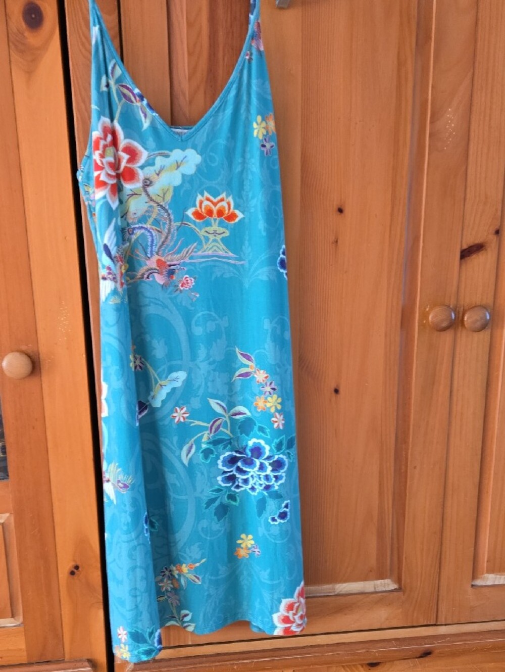 Johnny Was beautiful Teal Floral V‑Neck Slip Nightgown. XL - Picture 6 of 8